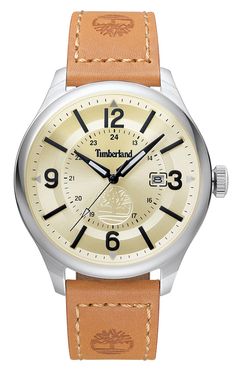 Timberland Blake Leather Strap Watch, 46mm, Main, color, 