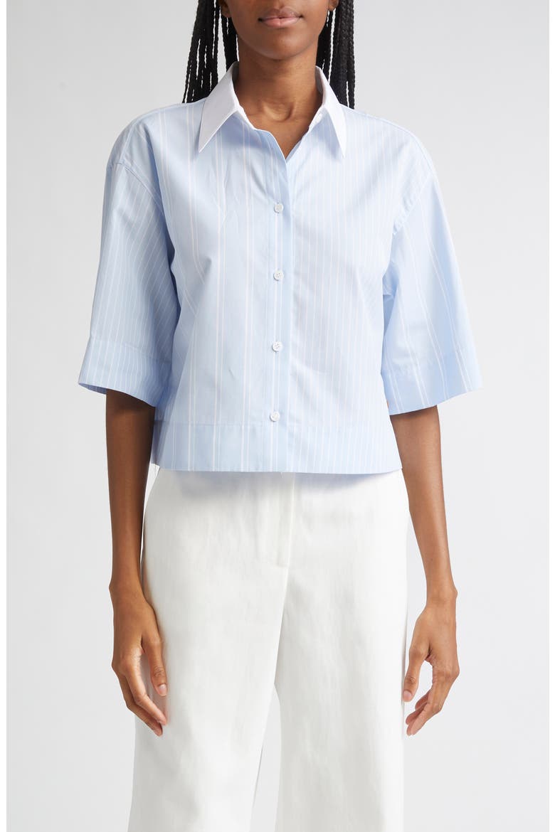 Montauk Stripe Cotton Crop Shirt, Main, color, OXFORD BLUE MULTI
