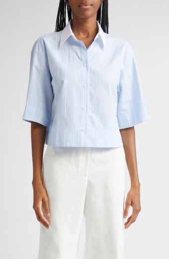 Lafayette 148 New York Montauk Stripe Cotton Crop Shirt