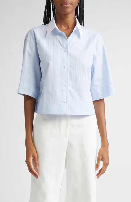 Lafayette 148 New York Montauk Stripe Cotton Crop Shirt