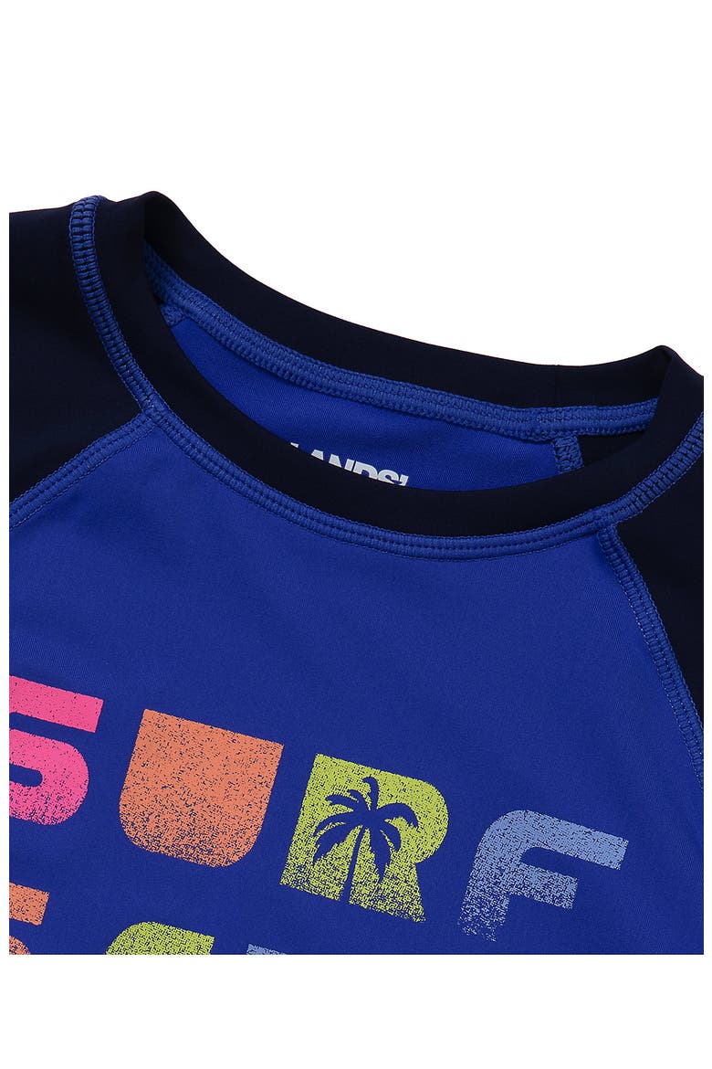 Girls Slim Long Sleeve Mock Neck UPF 50 Swim Rash Guard, Alternate, color, Surf Sand Sun/Blue