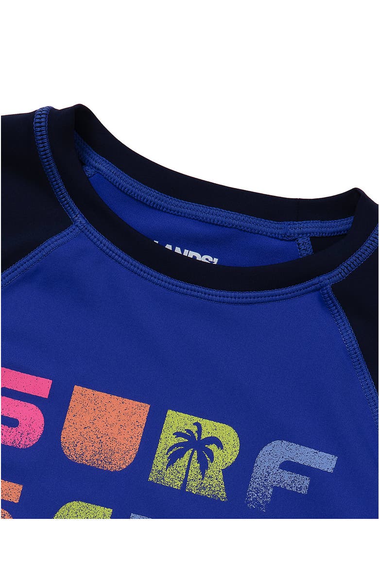 Lands' End Girls Slim Long Sleeve Mock Neck UPF 50 Swim Rash Guard, Alternate, color, Surf Sand Sun/Blue