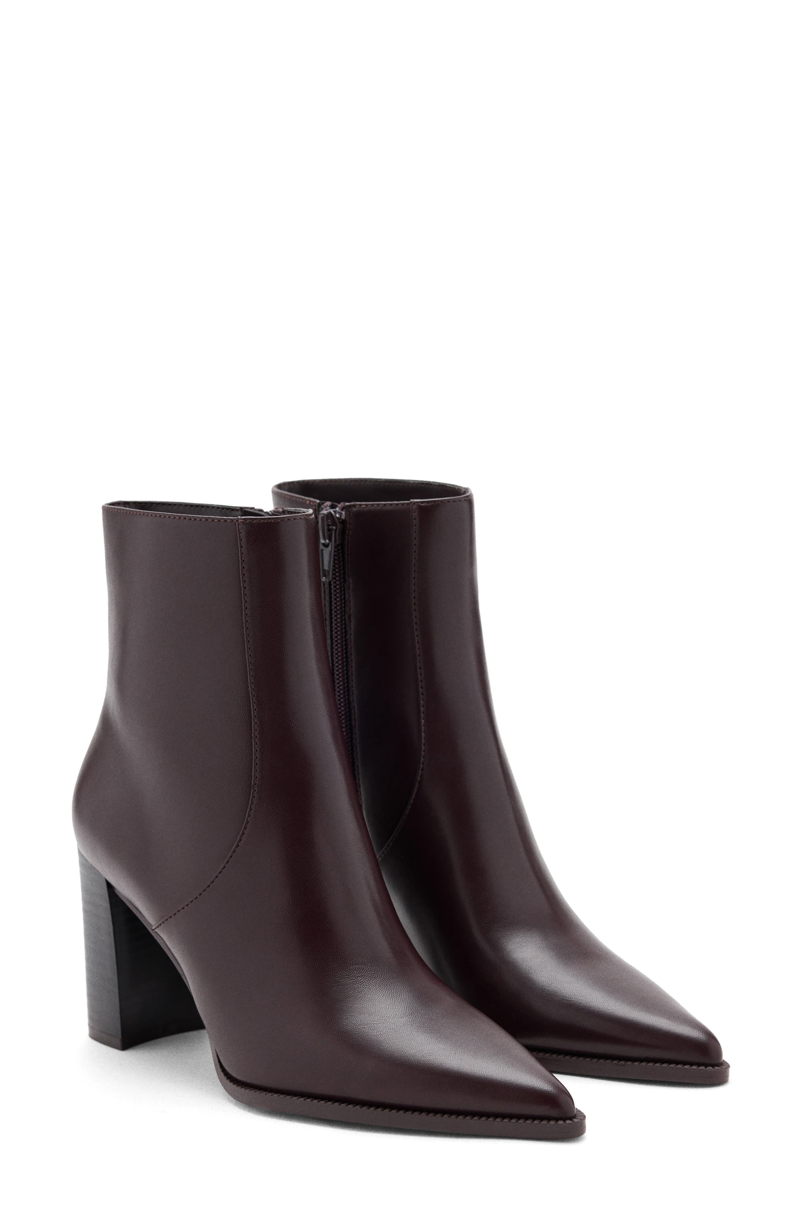 Pointed Toe Faux Leather Ankle Bootie, Main, color, CHOCOLATE