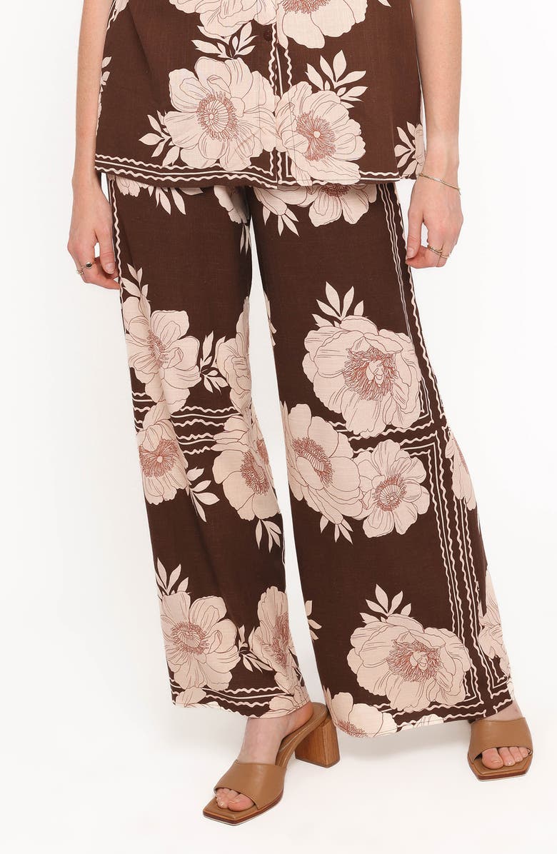 Petal & Pup Bernadine Wide Leg Pants, Main, color, Brown Floral