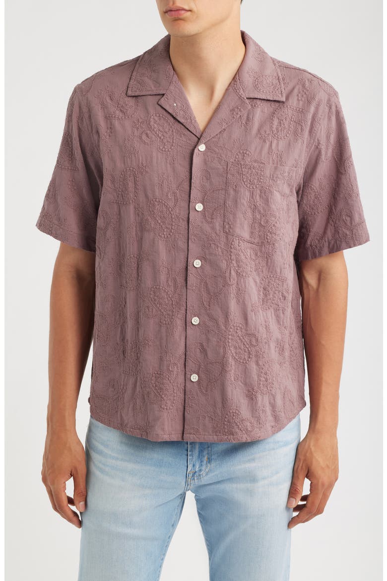 Paisley Embroidered Cotton Camp Shirt, Main, color, PURPLE