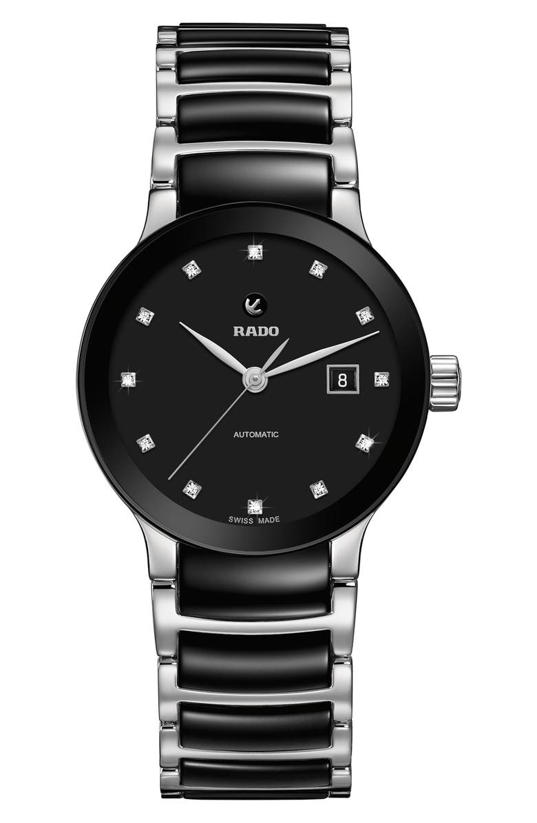 RADO Centrix Automatic Diamond Ceramic Bracelet Watch, 28mm, Main, color, 
