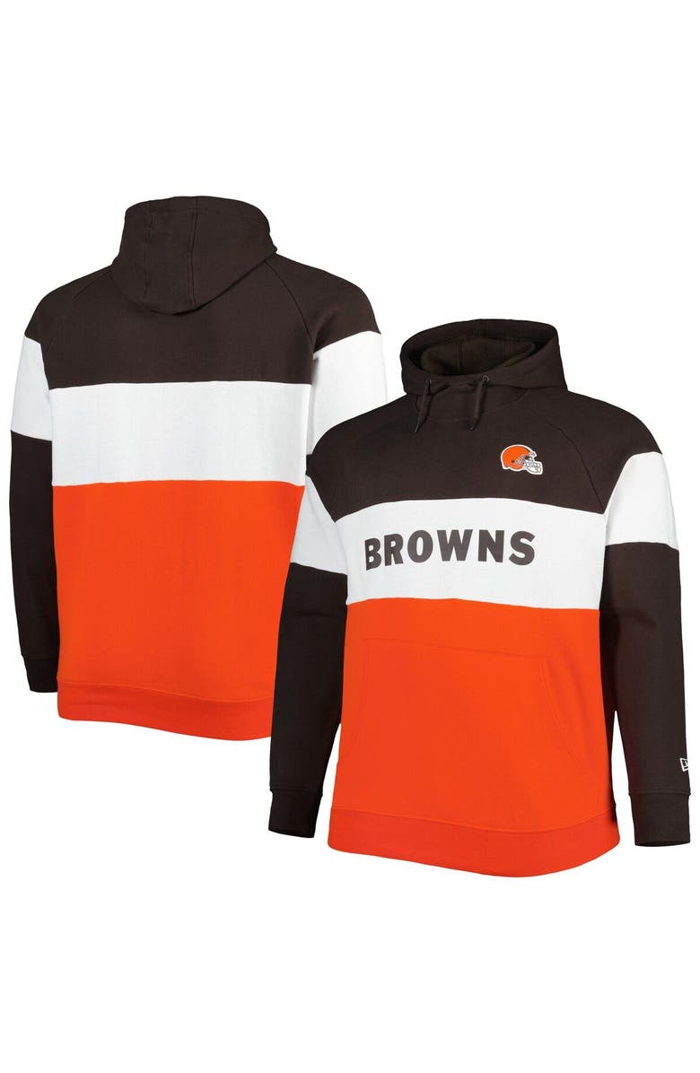 New Era Men's New Era Brown/Orange Cleveland Browns Big & Tall Current Team Colorblock Fleece Raglan Pullover Hoodie, Main, color, Orange