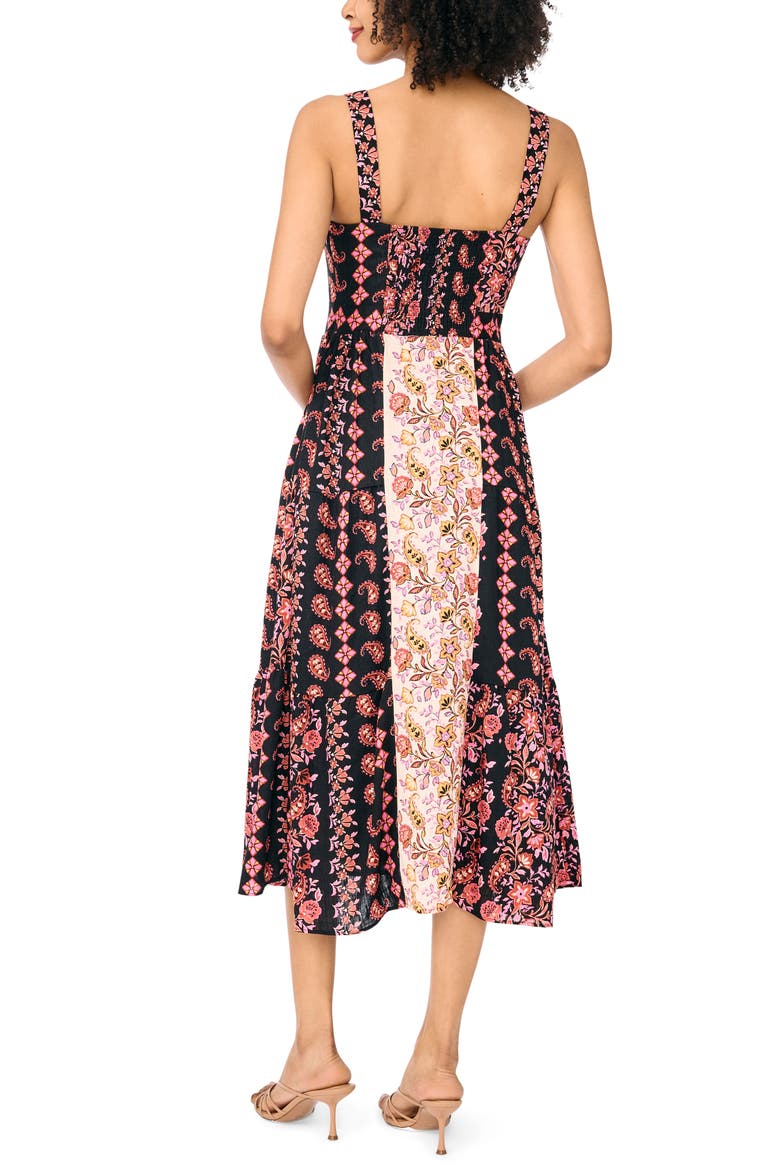 Mixed Scarf Print Midi Dress, Alternate, color, RICH BLACK