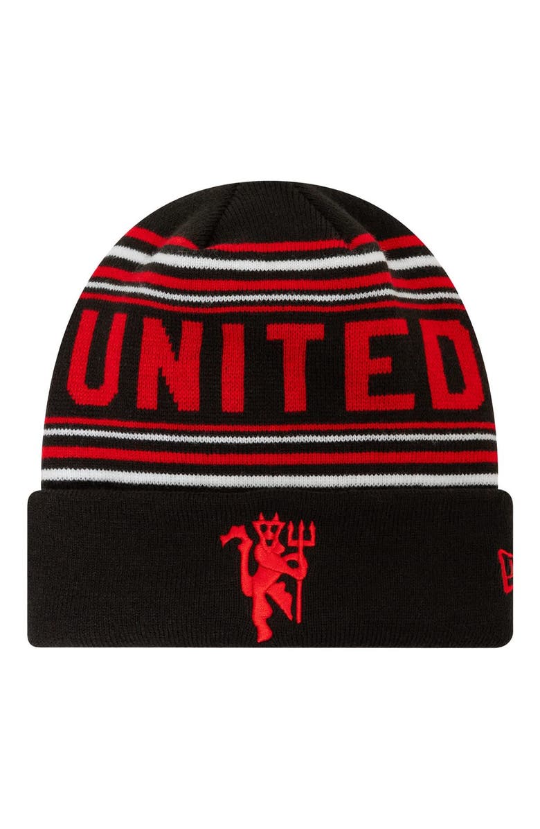 New Era Men's New Era  Black Manchester United Stripe Cuffed Knit Hat, Main, color, 