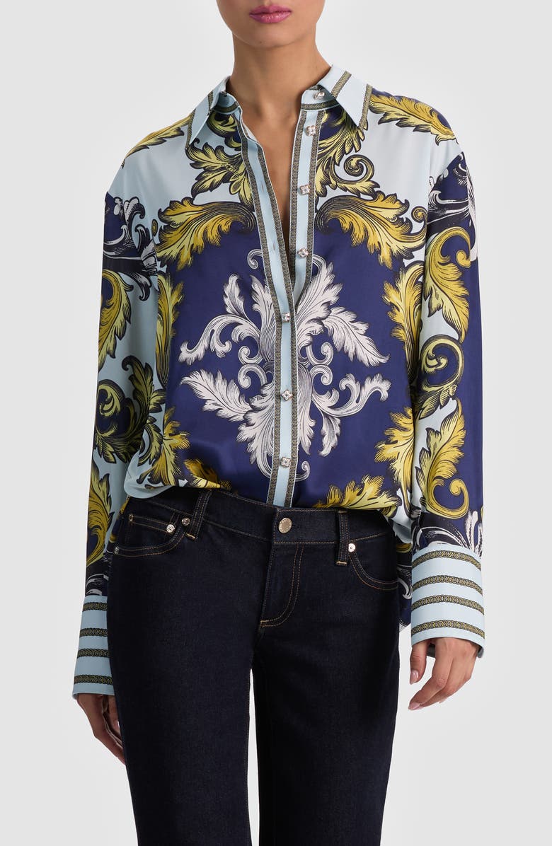 Alice + Olivia Lane Long Sleeve Woven Shirt, Main, color, Antique Scroll