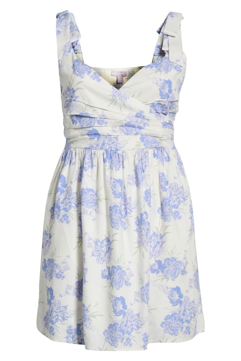 Tie Shoulder Minidress, Alternate, color, IVORY- BLUE BRUSHED FLORAL