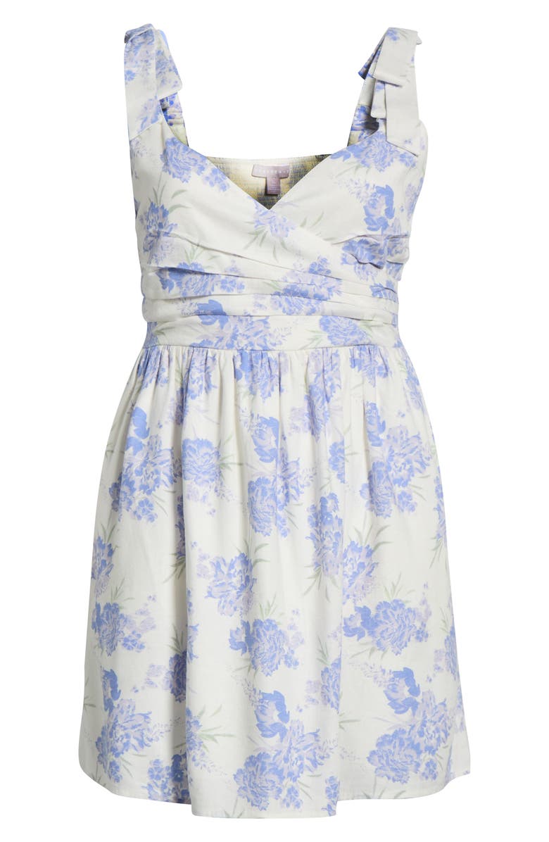Chelsea28 Tie Shoulder Minidress, Alternate, color, Ivory- Blue Brushed Floral