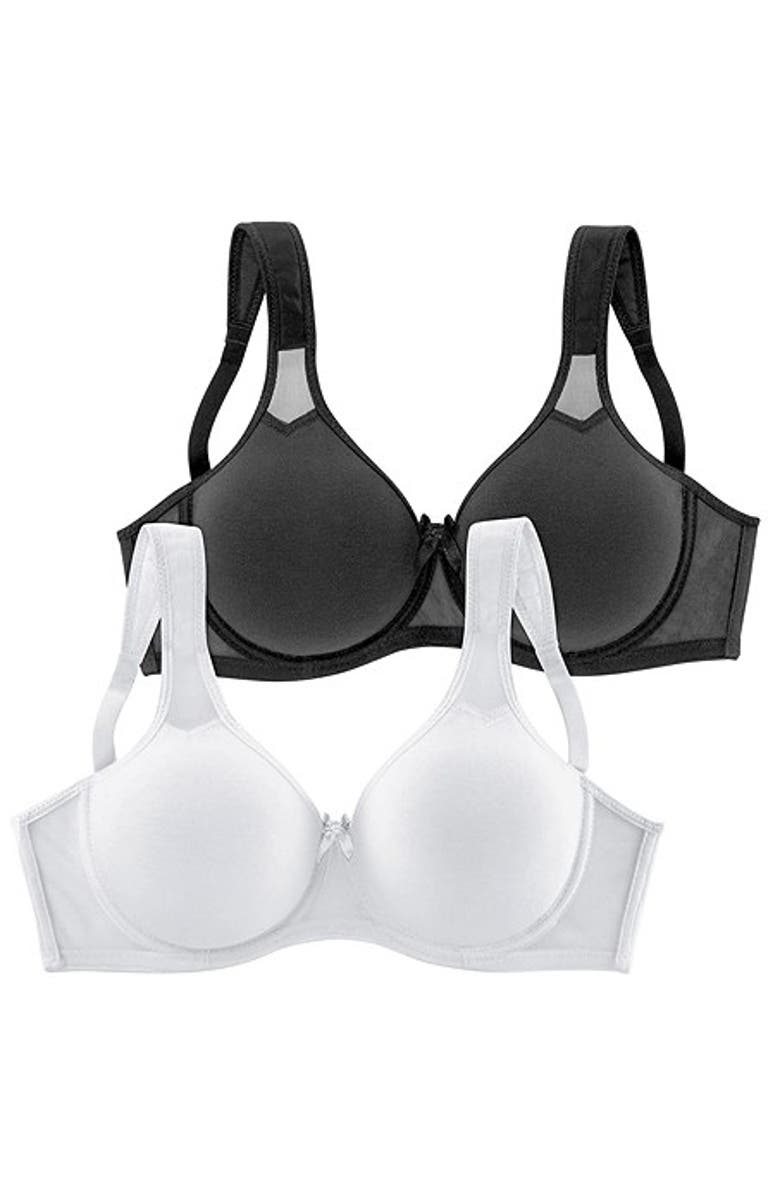 LASCANA Women's 2 Pk Sheer Accent T-Shirt Bras, Alternate, color, Black & White