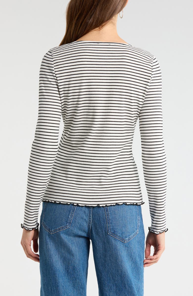 Vince Camuto Stripe Stretch Cotton Knit Top, Alternate, color, Rich Black