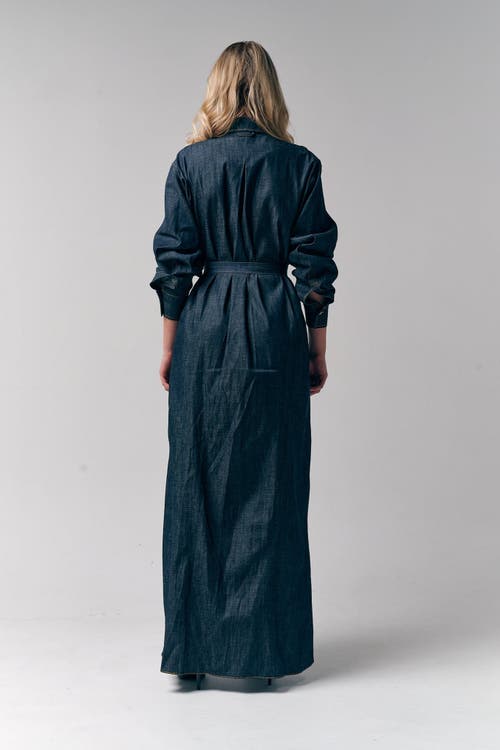 Le Fafo Maxi Belted Denim Shirtdress In Green