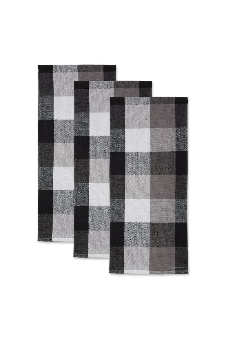 Black Tri Color Check Dishtowel Set/3, Alternate, color, Black