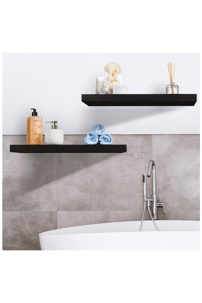 Set of 2 Floating Rectangle Wall Shelves, Alternate, color, BLACK