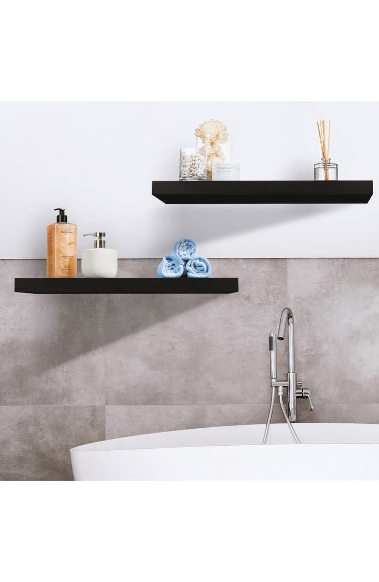 SORBUS Set of 2 Floating Rectangle Wall Shelves, Alternate, color, Black