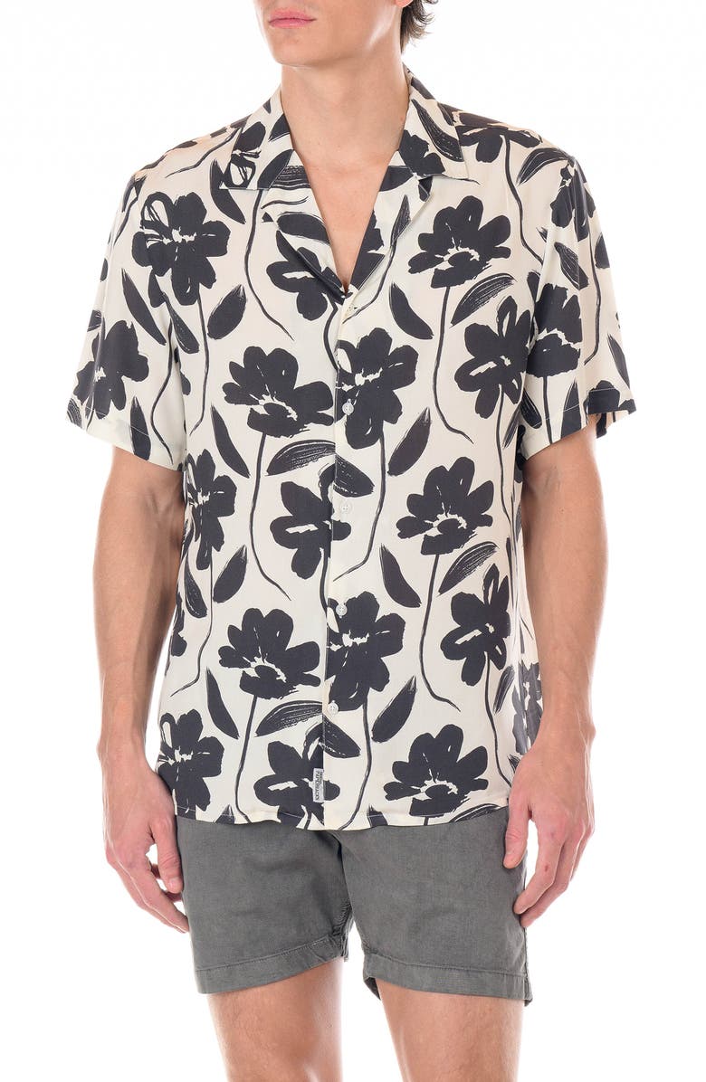 Original Paperbacks Rio Floral Rayon Camp Shirt, Main, color, Cloud Charcoal