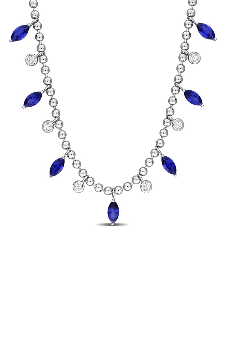 Lab Created Sapphire & Lab Created White Sapphire Necklace, Main, color, BLUE