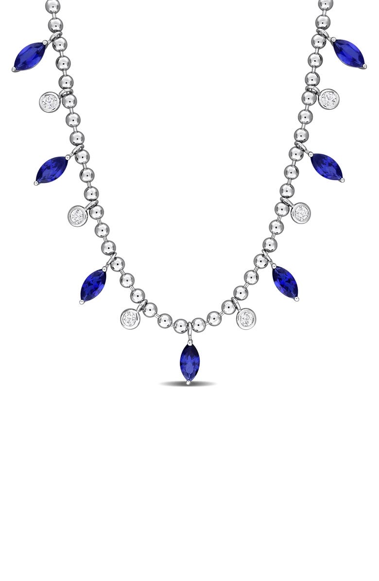 DELMAR Lab Created Sapphire & Lab Created White Sapphire Necklace, Main, color, Blue