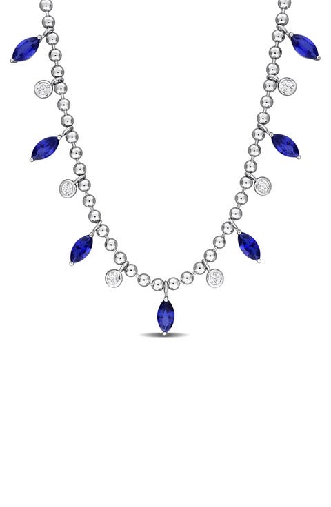 Lab Created Sapphire & Lab Created White Sapphire Necklace