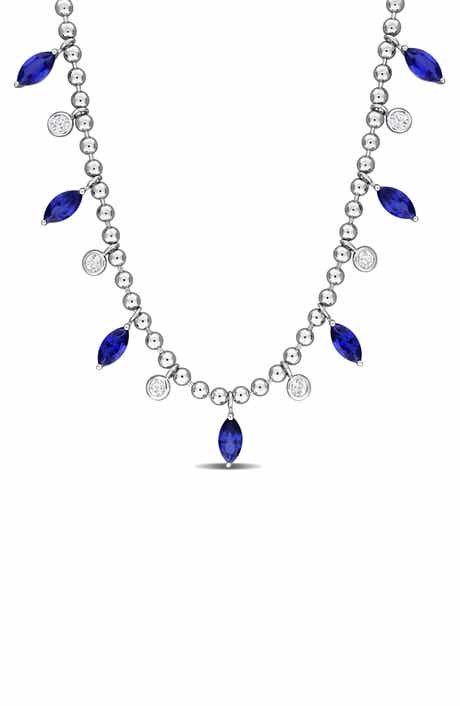 DELMAR Lab Created Sapphire & Lab Created White Sapphire Necklace