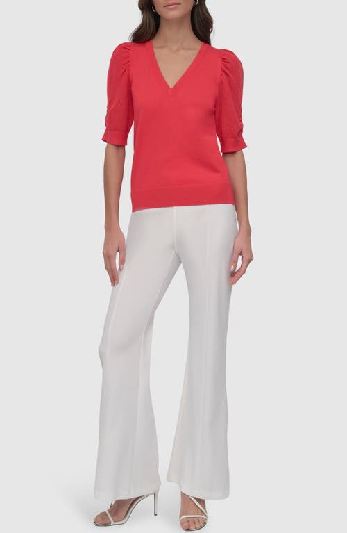 Dkny Women's Puff-sleeve V-neck Sweater In Watermelon