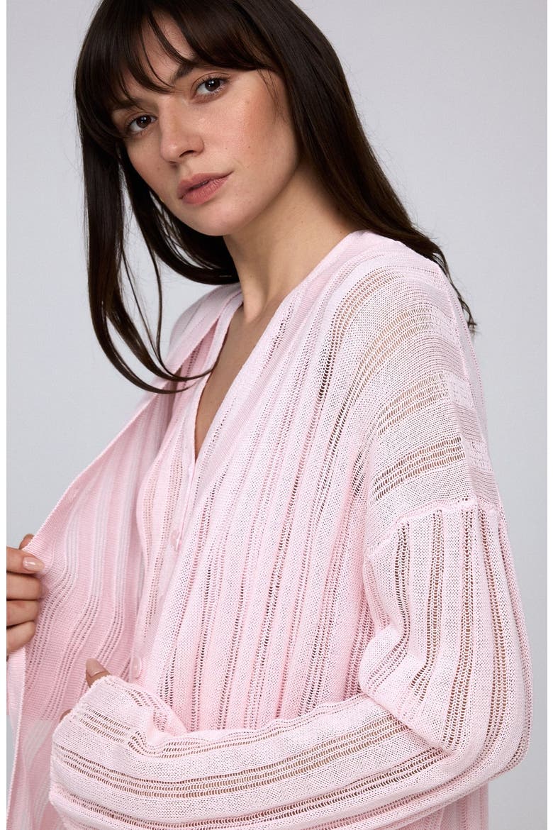 Sumire Open Knit Striped Cardigan, Alternate, color, Light Pink