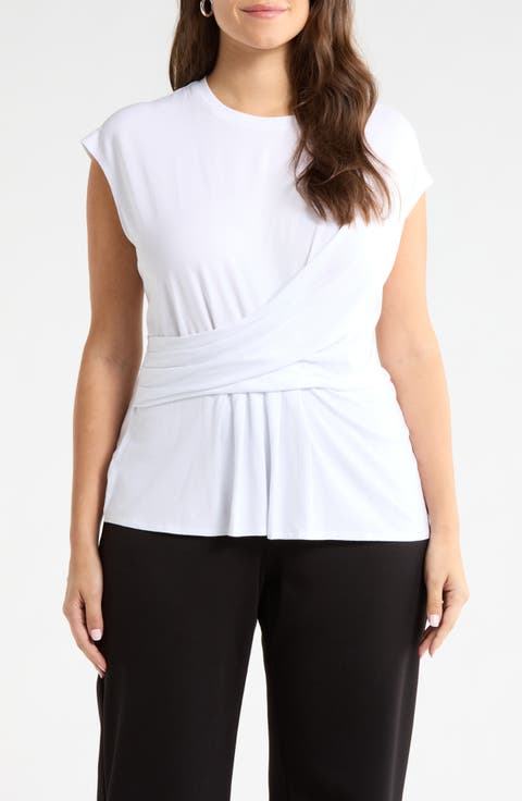 Cap Sleeve Drape Front Top