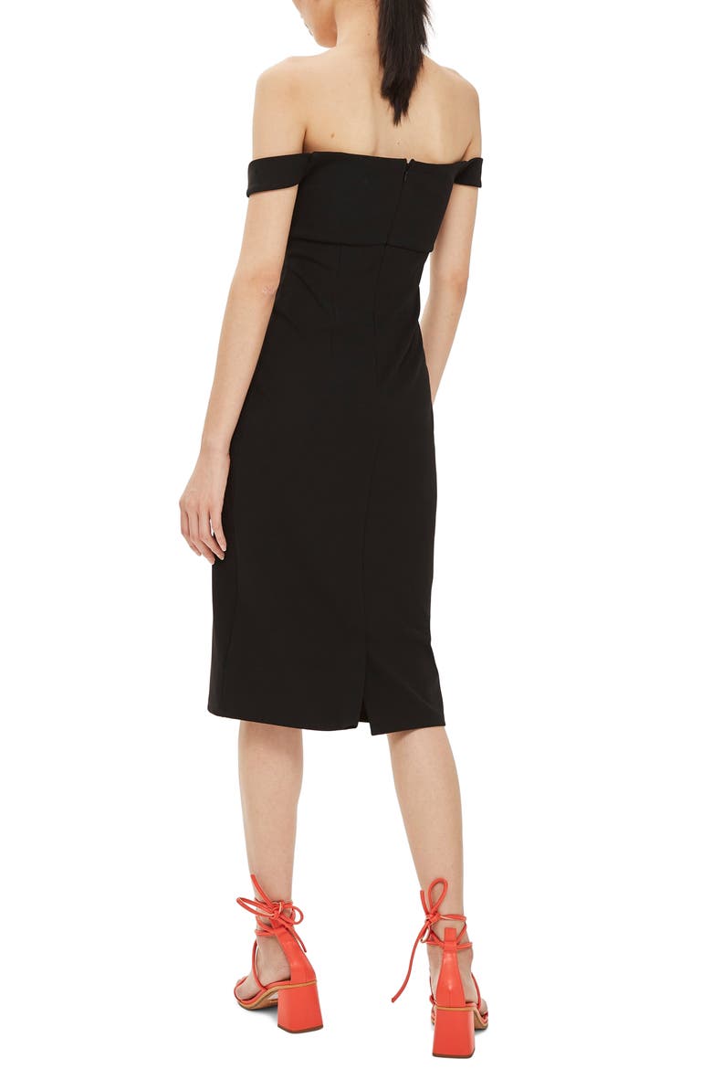 Twist Front Bardot Dress, Alternate, color, BLACK