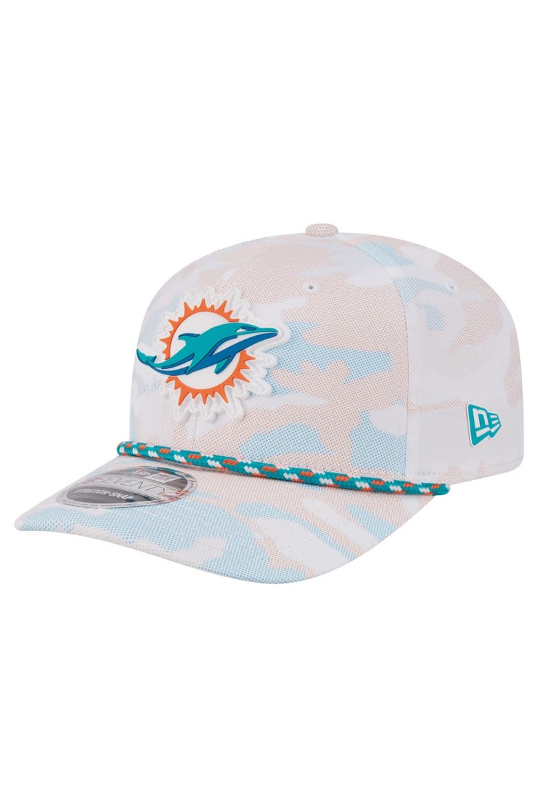 Men's New Era  White Miami Dolphins Camo Rope 9SEVENTY Adjustable Hat, Main, color, White