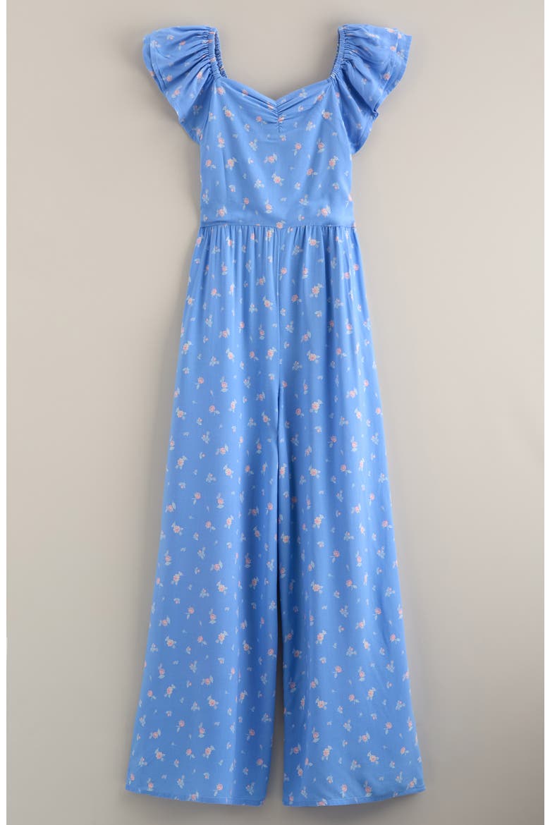 Kids' Flutter Sleeve Jumpsuit, Main, color, BLUE ROBBIA ROSEBUDS