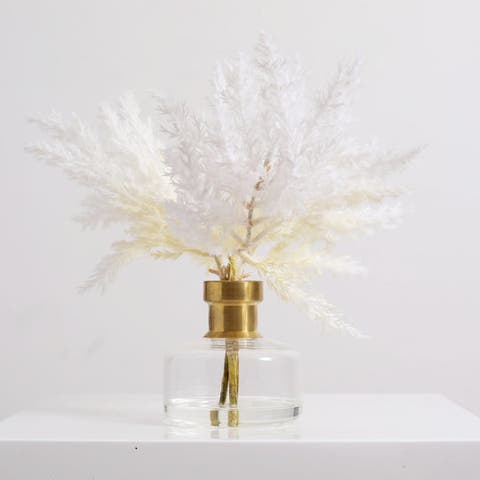 Bleached Pampas Grass Arrangement in Glass Bud Vase
