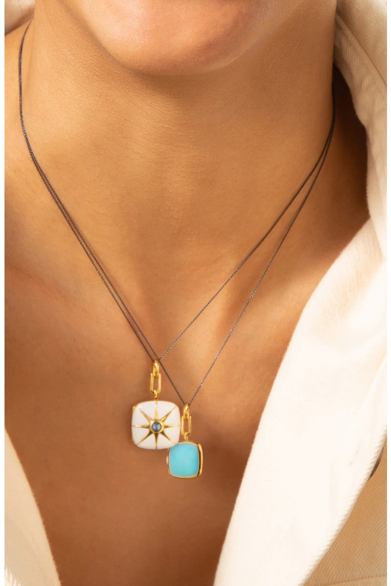Enamel Vermeil Cushion Locket Necklace, Alternate, color, Gold/White