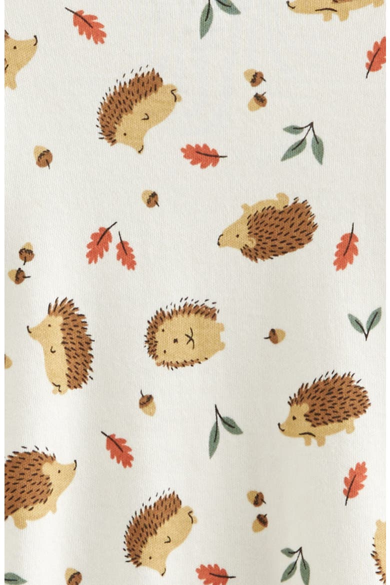 Print Zip Cotton Footie, Alternate, color, IVORY EGRET AUTUMN HEDGEHOGS