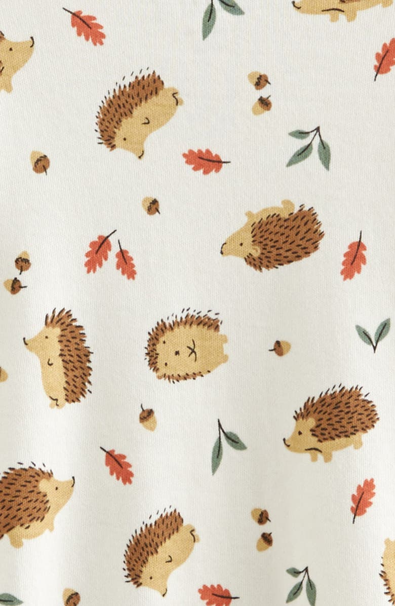 Nordstrom Print Zip Cotton Footie, Alternate, color, Ivory Egret Autumn Hedgehogs