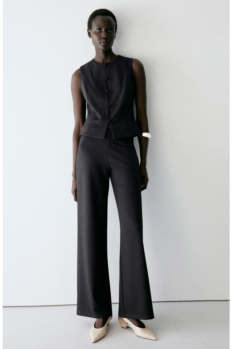 Fine Knit High Waist Straight Leg Trousers, Alternate, color, CHARCOAL