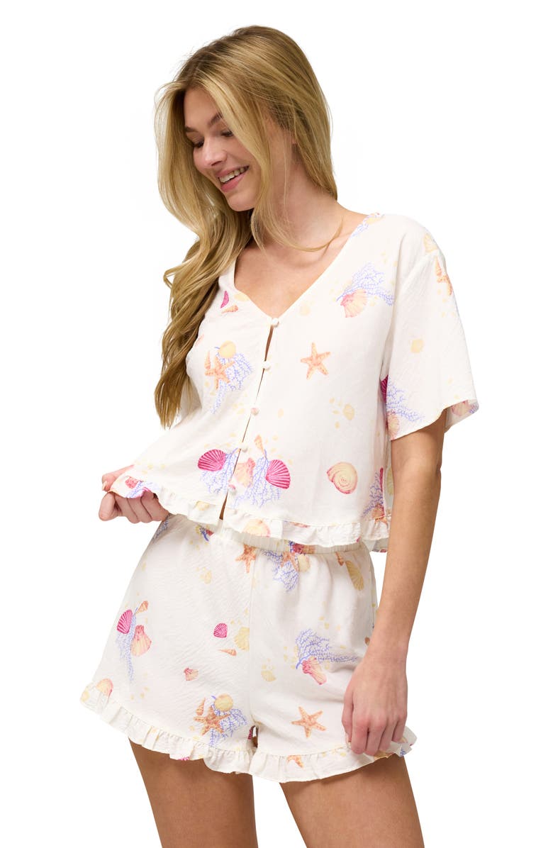 Honeydew Coastal Cozy Shortie Pajamas, Alternate, color, Coral Reef