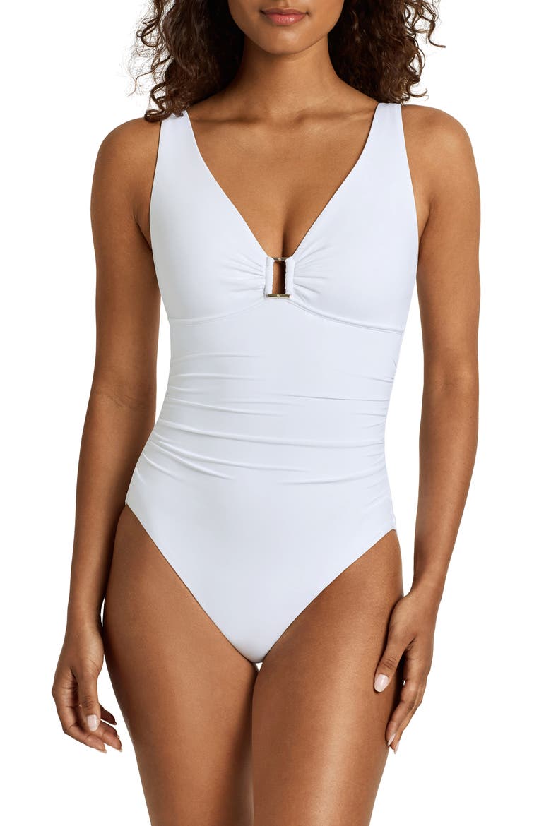 Ring Underwire One-Piece Swimsuit, Main, color, WHITE