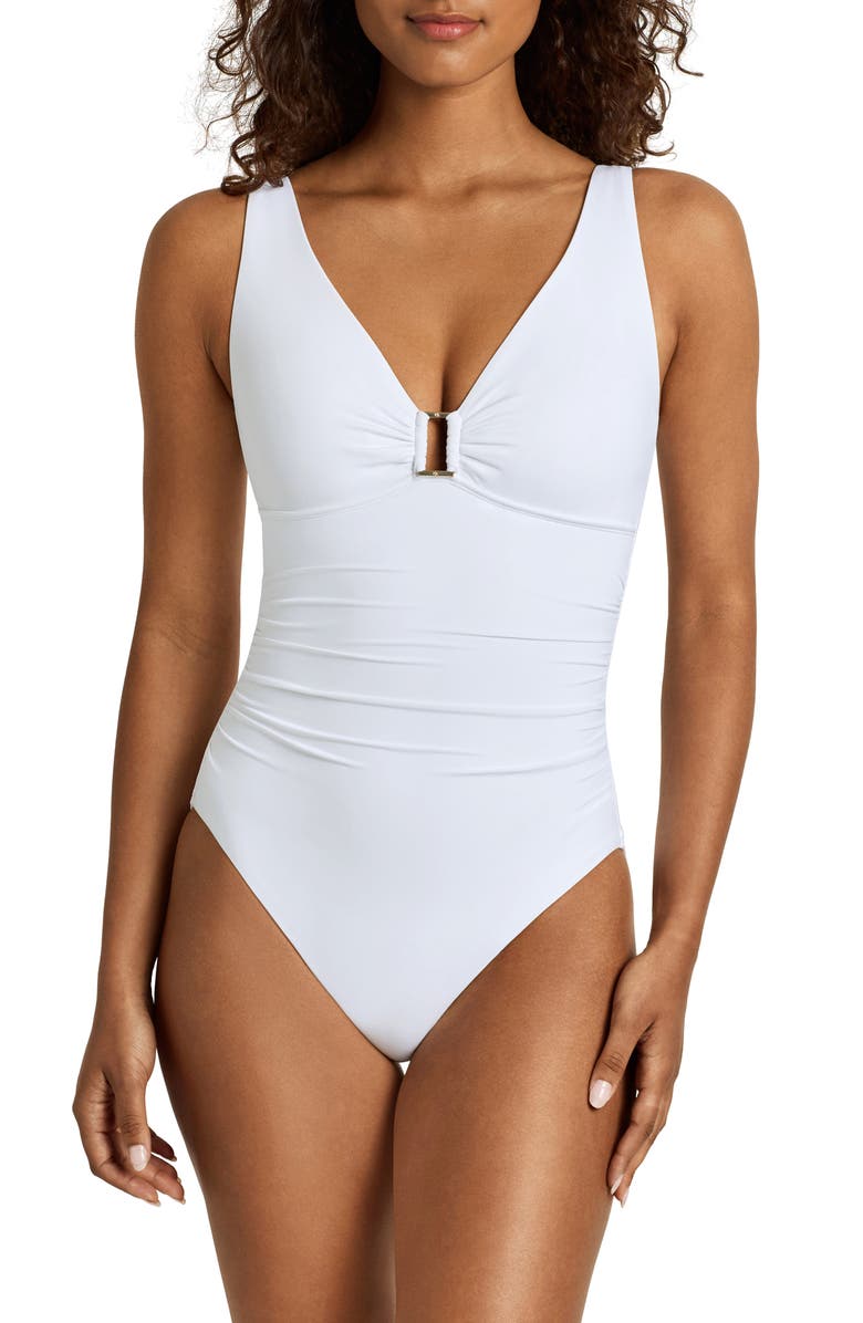 Lauren Ralph Lauren Ring Underwire One-Piece Swimsuit, Main, color, White