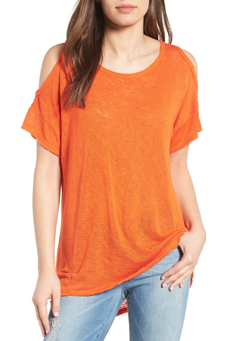 Cold Shoulder Slub Knit Tee, Main, color, ORANGE SPICE