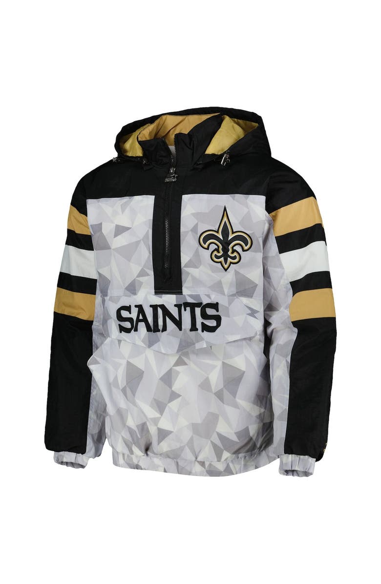 STARTER Men's Starter White/Black New Orleans Saints Thursday Night Gridiron Raglan Half-Zip Hooded Jacket, Alternate, color, White