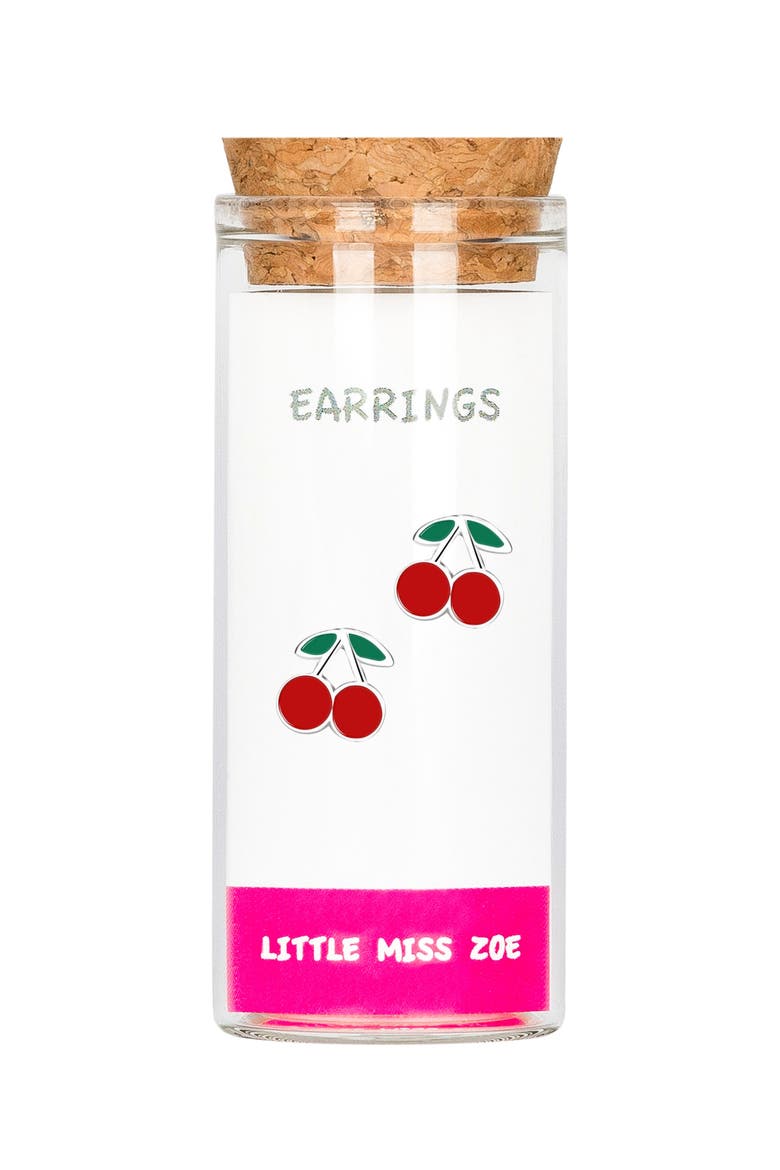 Kids' Sterling Silver Cherry Stud Earrings in Gift Bottle, Main, color, Red