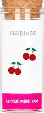 Little Miss Zoe Kids' Sterling Silver Cherry Stud Earrings in Gift Bottle