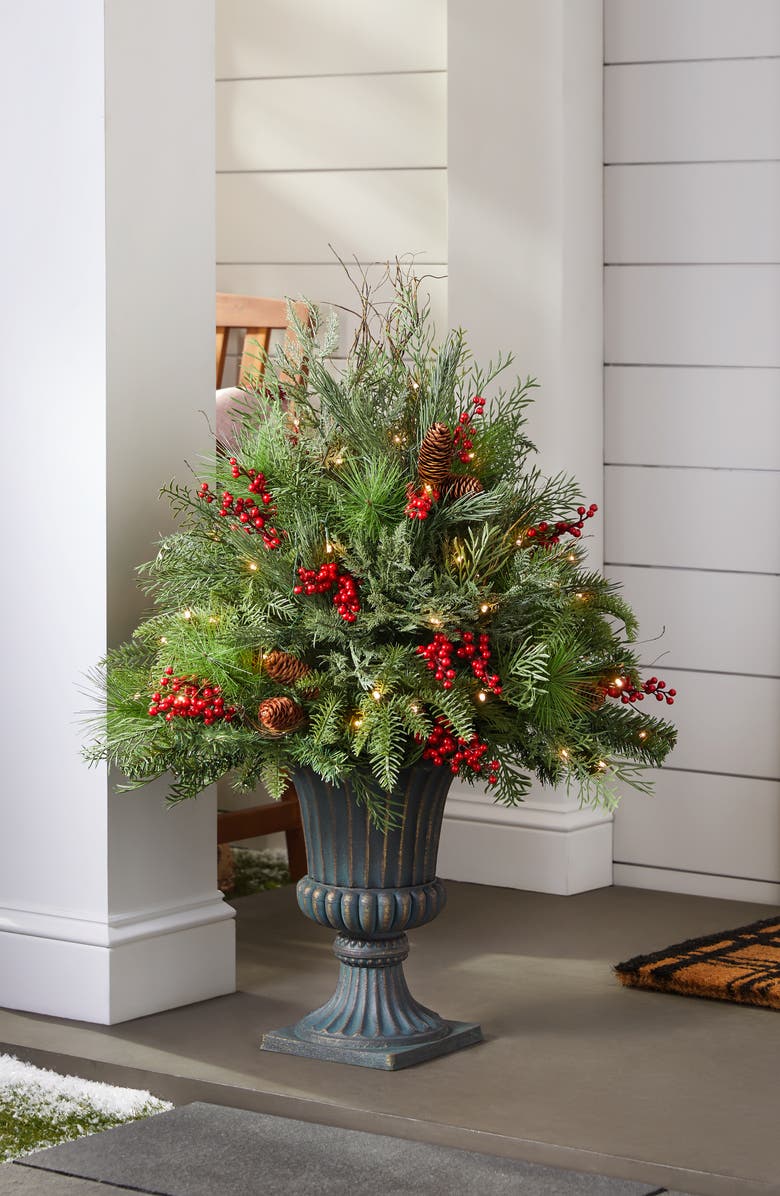 Balsam Hill Outdoor Red Berry Pine Potted Arrangement, Alternate, color, Red & Green
