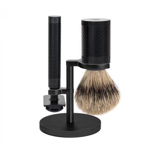 Rocca Black Stainless Steel 3-Piece Silvertip Badger & Safety Razor Shaving Set