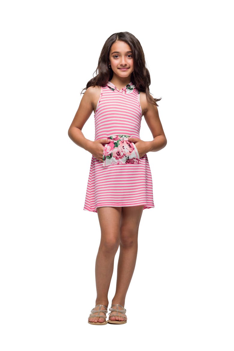 Pink Sleeveless Knee Length Hooded Dress, Main, color, Pink Multi