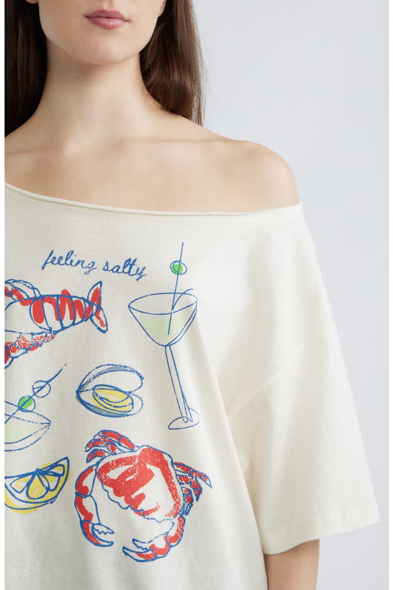 Stay Salty Graphic Off the Shoulder T-Shirt, Alternate, color, MARSHMALLOW
