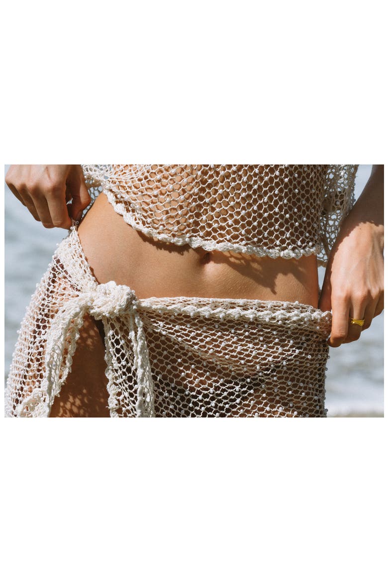 Malla Perla Sol Suri Faux Pearl Sheer Cotton Blend Cover-Up Pareo, Alternate, color, MALLA PERLA